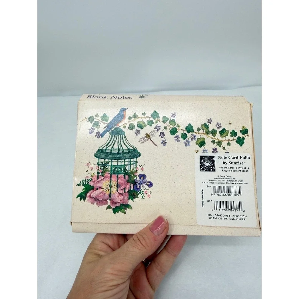 VTG Blank Note Cards Sunrise Cyndy Callog Birdcage Flowers Stationery Bird Art